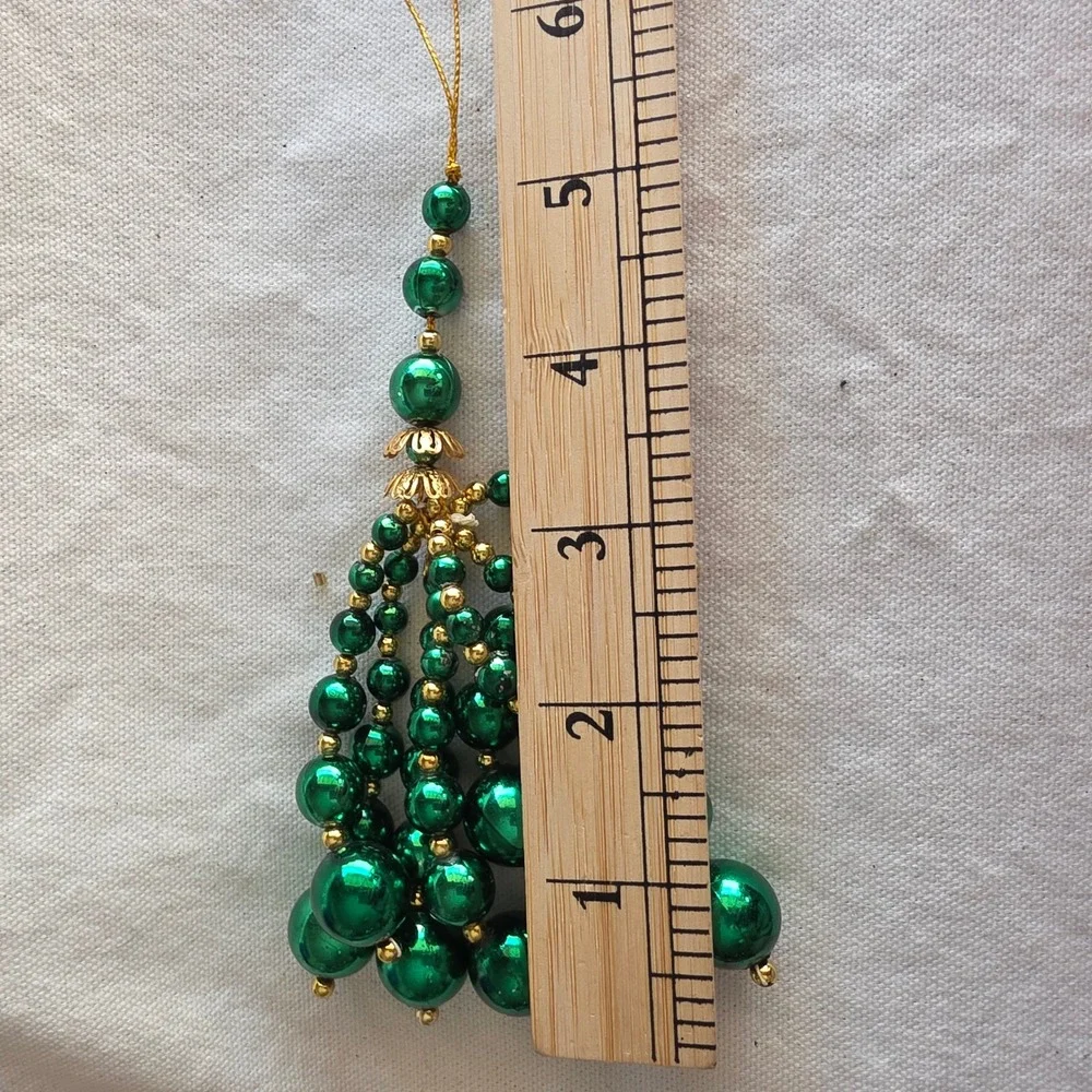 VTG Y2K Christmas Ornament Lot 11pc Glass Finial Sequin Bow etc Red Green Gold